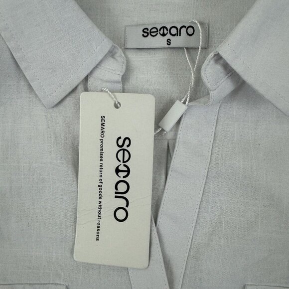 Womens Button Down Long Sleeve Shirts Casual V Neck Cotton Linen Roll Sleeve S - Picture 3 of 9